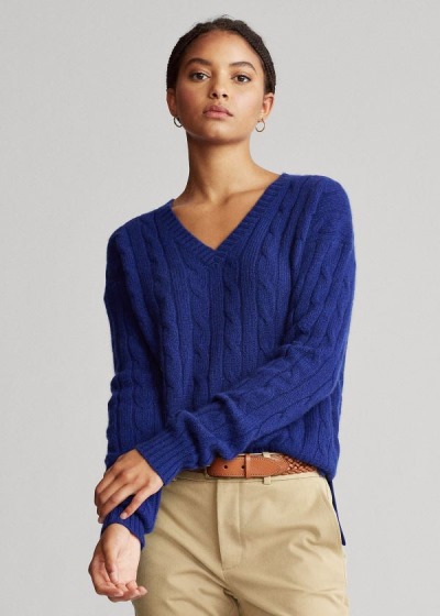 Sueter Polo Ralph Lauren Mujer Azul Rey Azules - Cable-Knit Cashmere - SFOHD7630